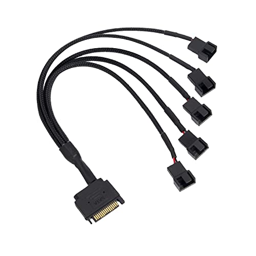 Kühler Lüfter Adapter Kabel, 15 Pin SATA auf 5 x 3 Pin / 4 Pin PWM 12V PC-Gehäuselüfter Stromadapterkabel, (PWM-Anschluss) auf 15 Pin SATA Computerkühler Kühlung Lüfter Splitter Y Stromkabel … von YieJoya