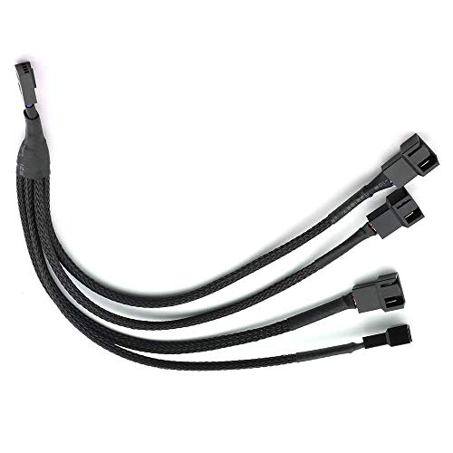YieJoya 4 Pin PWM Lüfter Lüfterteiler Verlängerungskabel Splitter Kabel Lüfterkabel und Adapter, Stromkabel für Computer-PC-Lüfter 1 zu 4 Konverter, Schwarz Sleeved Geflochten 10 Zoll (1Pack) von YieJoya