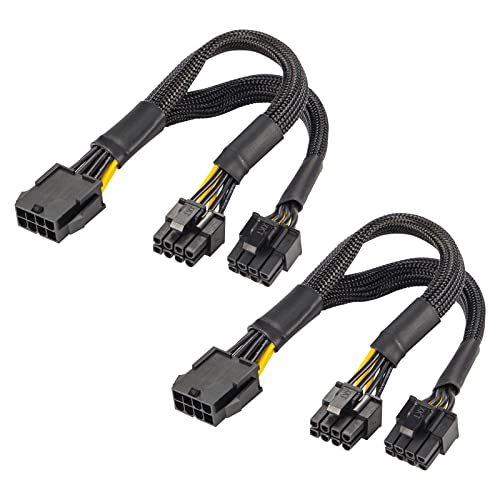 YieJoya 8 Pin PCIe Splitter, PCI-e 8 Pin Buchse auf Dual 8 Pin (6+2) Stecker GPU VGA Stromkabel PCI Express Adapter für Grafikkarte, ummanteltes geflochtenes Y-Splitter Stromkabel 9.5inch von YieJoya