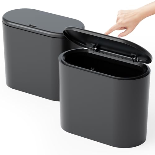 Dünner kleiner Badezimmer-Mülleimer mit Deckel, 12 l, kleiner Haustier-/Hundeabfalleimer, schmaler Mülleimer mit Deckel, Kunststoffabfalleimer für Küche, Büro, Wohnmobil, Schlafzimmer, 2 Stück von Yieach