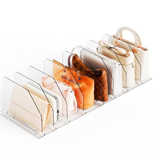 Yieach 2 Stück Acryl-Geldbörsen-Organizer für den Schrank – verstellbare Geldbörsenaufbewahrung und Tasche, Handtaschen-Organizer, transparente Regal-Trennwände für Schrank-Organisation, Handtuch von Yieach