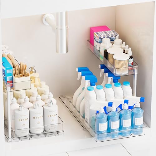 Yieach 2-stöckige Untertisch-Organizer und Aufbewahrung, 2 Stück, Badezimmer-Organizer und Aufbewahrung, ausziehbare Regale, Schubladen für Untertisch-Reinigungsmittel, Unterschrankaufbewahrung für von Yieach
