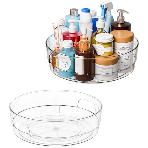 Yieach Lazy Susan Drehteller aus transparentem Acryl, 29,8 cm breit, für Kühlschrank, Schrank – mit Griff – 2 Stück großer Kühlschrank-Sauce Gewürz-Drehtisch-Organizer, drehbares rundes Gewürzregal von Yieach
