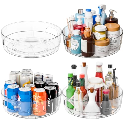 Yieach Lazy Susan Drehteller aus transparentem Acryl, für Schrank, Kühlschrank, Speisekammer und Küche, mit Griff, großer Kühlschrank, Soße, Gewürzregal, drehbares rundes Gewürzregal, Karussell, 4 Yieach Lazy Susan Drehteller aus transparentem Acryl, für Schrank, Kühlschrank, Speisekammer und Küche, mit Griff, großer Kühlschrank, Soße, Gewürzregal, drehbares rundes Gewürzregal, Karussell, 4 von Yieach