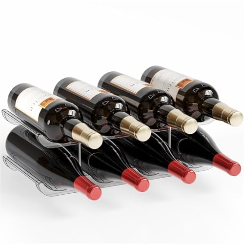Yieach Stapelbares Weinregal mit 2 Ebenen, Arbeitsplatte, stabiles und langlebiges Weinregal, freistehender Boden für Innenschrank, transparente Wasserflaschen- und Weinaufbewahrungsregale für von Yieach