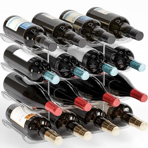 Yieach Stapelbares Weinregal mit 4 Etagen, robustes und langlebiges Weinregal, freistehender Boden für Innenschrank, transparente Wasserflaschen- und Weinaufbewahrungsregale für Speisekammer von Yieach