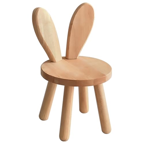 Yier Mei Massivholz-Ständerhocker, individuelle Hasenohren-Form, Rückenlehne, kleiner Kinderstuhl, runde Holz-Kindermöbel zum Essen, Lesen und Spielen (L, Holzfarbe) von Yier Mei