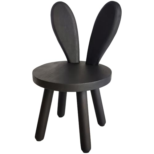Yier Mei Massivholz-Ständerhocker, individuelle Hasenohren-Form, Rückenlehne, runder Holzstuhl, kleine Kindermöbel zum Essen, Lesen und Spielen (Walnussfarbe) von Yier Mei