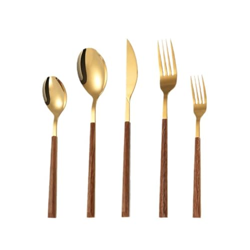 Yifaose Edelstahl Besteck Set Mit Holzgriff Fünfteiliges Silbergeschirr Set In Gold Und Silber Elegante Flatware Sets Langlebiges Edelstahl Silbergeschirr Für Wohnküche Esstisch-Silver||1.5 * 22 von Yifaose