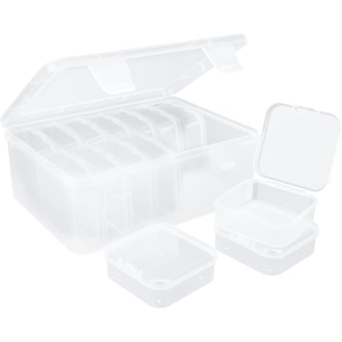 Yifield 14 Mini-Boxen (5,5x5,5x2cm) + 1 Kleine Aufbewahrungsbox – Perlen Organizer, Stickgarn & Sticker Sortierbox für Schmuck, Piercing, Bügelperlen, Kugelorganizer oder Bastelbox mit Klappdeckel von Yifield