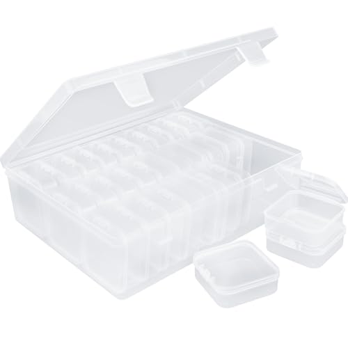 Yifield 30 Mini-Boxen (5,5x5,5x2cm) + 1 Kleine Aufbewahrungsbox – Perlen Organizer, Stickgarn & Sticker Sortierbox für Schmuck, Piercing, Bügelperlen, Kugelorganizer oder Bastelbox mit Klappdeckel von Yifield