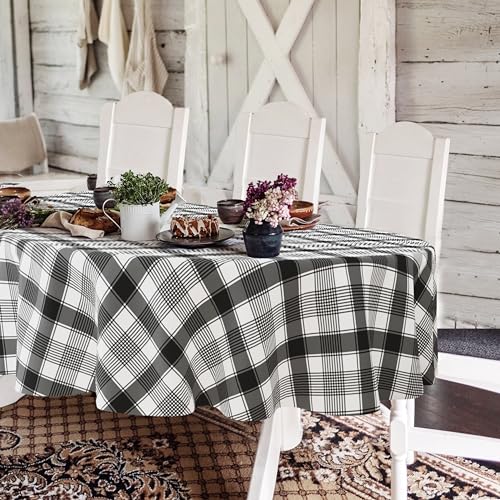 Buffalo Plaid ovale Tischdecke 152,4 x 213,3 cm, schwarz-weiß, rustikal im Landhausstil. Wasserdicht, Polyester, perfekt für Bauernhaus, Küche, drinnen & draußen, Partys und Picknicks von Yighty