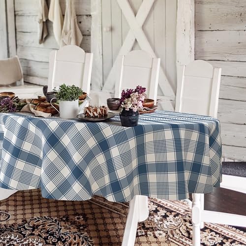Yighty Buffalo Plaid ovale Tischdecke 152,4 x 213,3 cm, blau-weiß, rustikal im Landhausstil. Wasserdicht, Polyester, ideal für Bauernhaus, Küche, drinnen & draußen, Partys und Picknicks von Yighty