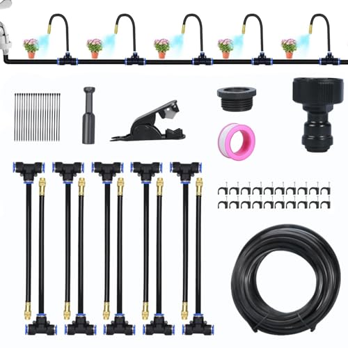 360° Automatic Irrigation System - Bewässerungssystem Garten Balkon Rasenfläche mit Water-Saving Design,Adjustable Mist Nozzle+Anti-Oxidation Brass Nozzle+Leak-Proof Fittings *10M von Yigoo