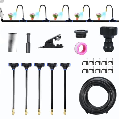 360° Automatic Irrigation System - Bewässerungssystem Garten Balkon Rasenfläche mit Water-Saving Design,Adjustable Mist Nozzle+Anti-Oxidation Brass Nozzle+Leak-Proof Fittings *5M von Yigoo