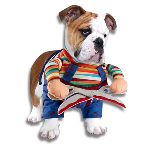 Chucky Halloween Hundekostüm Verstellbar,Lustige Grusel Cosplay Haustierkostüm L Karneval Weihnachten Party Für Hunde Und Katzen verkleidung mit Atmungsaktiv halskrausen,perücke und Messer Chucky Halloween Hundekostüm Verstellbar,Lustige Grusel Cosplay Haustierkostüm L Karneval Weihnachten Party Für Hunde Und Katzen verkleidung mit Atmungsaktiv halskrausen,perücke und Messer von Yigoo
