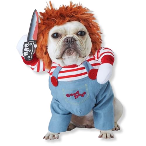Chucky Halloween Hundekostüm Verstellbar,Lustige Grusel Cosplay Haustierkostüm M Karneval Weihnachten Party Für Hunde Und Katzen verkleidung mit Atmungsaktiv halskrausen,perücke und Messer Chucky Halloween Hundekostüm Verstellbar,Lustige Grusel Cosplay Haustierkostüm M Karneval Weihnachten Party Für Hunde Und Katzen verkleidung mit Atmungsaktiv halskrausen,perücke und Messer von Yigoo