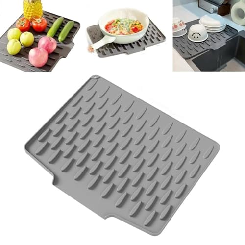 Silikon Abtropfmatte Geschirr, Auslaufsicherer Arbeitsplattenschutz mit Effektiver Wasserumleitung Rutschfestem und Hitzebeständige Design, Abtropfmatte Spüle für Küchen,Büro und Café 40 x 32,5 cm A3 von Yigoo