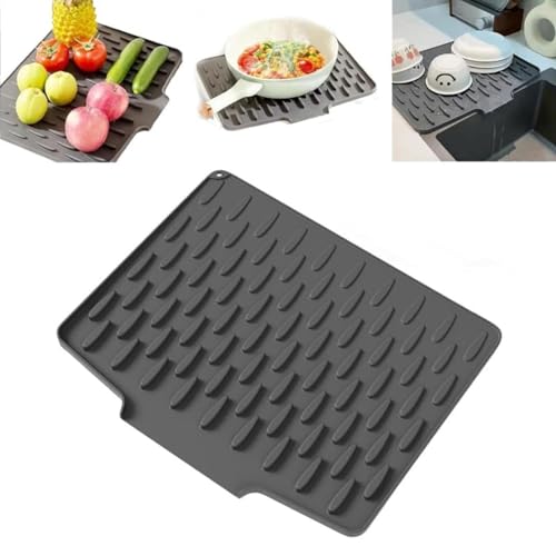 Silikon Abtropfmatte Geschirr, Auslaufsicherer Arbeitsplattenschutz mit Effektiver Wasserumleitung Rutschfestem und Hitzebeständige Design, Abtropfmatte Spüle für Küchen,Büro und Café 40 x 32,5cm von Yigoo