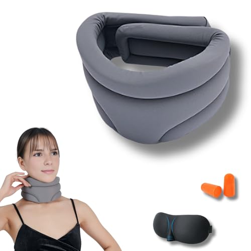 Yigoo Neck Support Vitavix Schnarchen - Halskrause gegen Ergonomische Schnarchen Nachts mit atmungsaktivem Material & Klettverschluss + Schlafmaske + Geräuschreduzierende Ohrstöpsel Gray von Yigoo