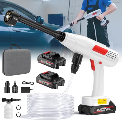 Akku Hochdruckreiniger,Max 30 Bar 435 PSI Mobiler Druckreiniger Mit 2 x 10000mA Akku,Schaumsprüher,5M Schlauch,6-in-1 Multifunktionale Düse,Mobiler Hochdruckreiniger für Autos,Fenste von Yigowyigo