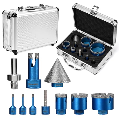 Yigowyigo 10 Stück Diamantbohrer Fliesenbohrer Set, 6/8/20/35/50/68mm Diamant Bohrkrone, M14 Diamantbohrer lochsäge set für Porzellan Fliesen Keramik Granit Marmor, Stücke Diamant lochsäge holz von Yigowyigo