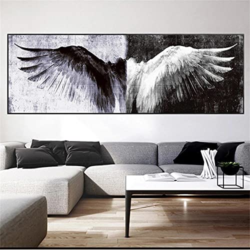 Diamond Painting Groß XXL 60x180cm Schwarz Weiß Flügel Engelsflügel Diamond Painting Erwachsene DIY 5D Diamant Painting Bilder Voll Runde Steine Stickerei Diamant Malerei Set für Haus Wanddekoration von Yihoote