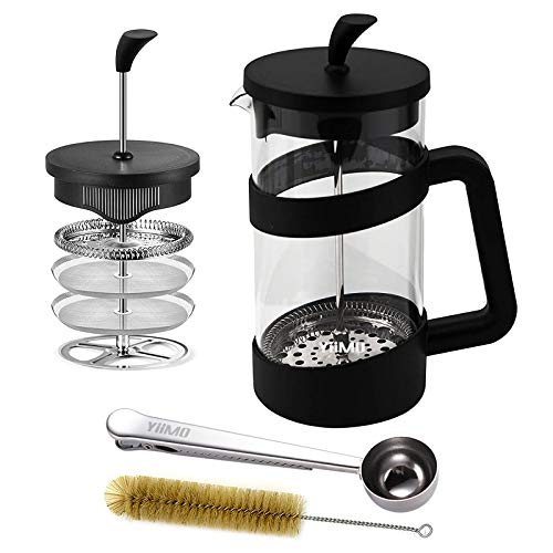 YiiMO French Press Kaffeebereiter 1 Litre, Hitzebeständiges Glas Kaffeepresse mit 4-stufigem Edelstahl Filters und Clip-Löffel für 8 Tassen Kaffee oder Tee inkl. Reinigungsbürsten YiiMO French Press Kaffeebereiter 1 Litre, Hitzebeständiges Glas Kaffeepresse mit 4-stufigem Edelstahl Filters und Clip-Löffel für 8 Tassen Kaffee oder Tee inkl. Reinigungsbürsten von YiiMO