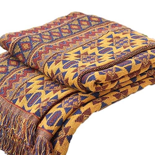 Yiida Gewebte Baumwolldecke - Boho-Decke - 100% Baumwolle - Wendbares Sofa-Handtuch - Gestrickte Couch-Decke für Bettstuhl, Home - 130x180 cm von Yiida