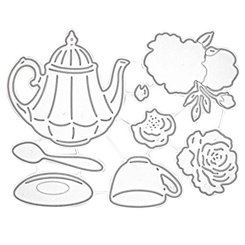 Yiifunglong Stanzform für Teetasse, Blumenmuster, pädagogisches Karbonstahl, DIY, Scrapbooking, Karten, dekorative Vorlage für Kinder – Silber von Yiifunglong