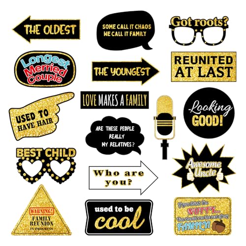 14 Stück Foto Requisiten Set, Fotobox Zubehör für Famillien Geburtstag, Familientreffen Party Foto Booth Props, Schwarz-Gold 14 Stück Foto Requisiten Set, Fotobox Zubehör für Famillien Geburtstag, Familientreffen Party Foto Booth Props, Schwarz-Gold von YiiiGoood
