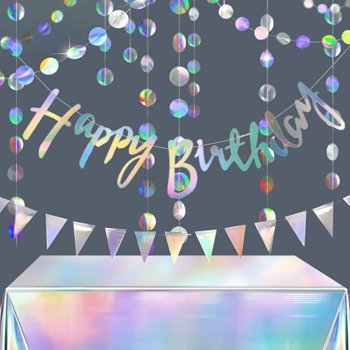 Irisierende Geburtstag Deko Happy Birthday Girlande Folie Silber Wimpelkette Schillernd Circle Banner Metallic Luftschlangen Holografisch Geburtstagsdeko Iridescent Irisierende Geburtstag Deko Happy Birthday Girlande Folie Silber Wimpelkette Schillernd Circle Banner Metallic Luftschlangen Holografisch Geburtstagsdeko Iridescent von YiiiGoood