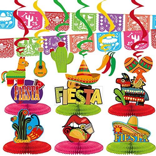 Karneval Deko Mexikanische Fiesta Mexiko Cinco de Mayo Party Dekoration Honeycomb Tischdekoration Papel Picado Banner Mexikaner Sombrero Hut Kaktus Deckenhänger von YiiiGoood