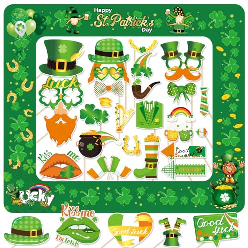 St. Patrick Tag Foto Requisiten Ausblasbarer Fotorahmen Selfie Bilderrahmen Irische Brillen Masken Hut Fotorequisiten Foto Accessoires für St. Patrick's Day von YiiiGoood