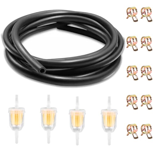 Benzinschlauch 5mm, 2 Meter Benzinschlauch Kit Ø 5mm Kraftstoffschlauch mit 4 Stück Benzinfilter und 10 Stück Schlauchschellen für Kleine Motoren Rasenmäher Roller Moto Auto von Yiirbcz