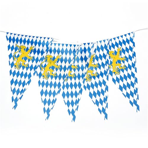Oktoberfest Wimpelkette 2 Stück Oktoberfest Banner Blau Weiß Flaggen Bayerische Deko für Oktoberfest Party Hausgarten Bar Gartendekorationen Oktoberfest Hängende Dekoration von Yiirbcz