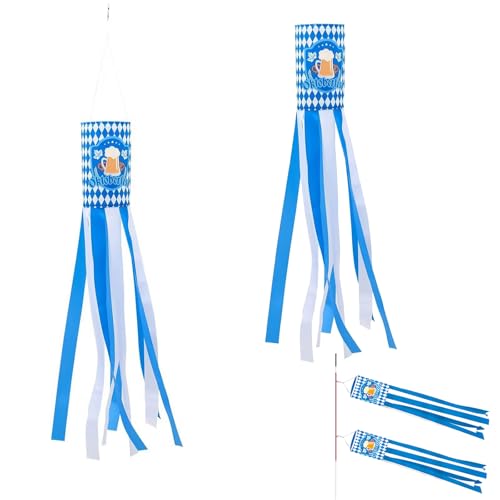Yiirbcz 2 Stück Windsack Oktoberfest Windsack für Draußen Oktoberfest Deko Blue White Windfahne Windrichtungsanzeiger Hängende Dekoration Bayrische Windsack Flagge Dekorations von Yiirbcz