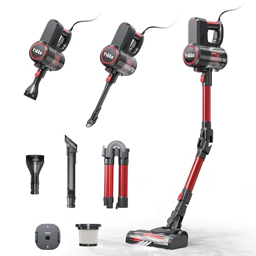 Yikko 3-in-1, 60KPa Staubsauger mit leistungsstarkes Kabel, elektrischer Besen mit biegbarem Schlauch, Staubsauger mit LED, sehr gut geeignet für Teppiche/Böden/Haare (Rot-60) von Yikko