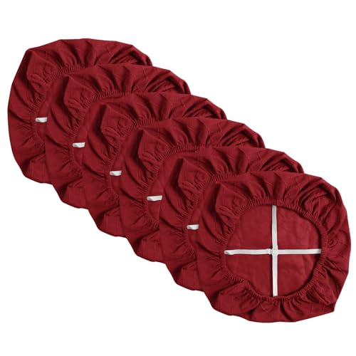 Yikko Stuhlsitzbezüge, hochdichte Karierte Jacquard-Ekedalen-Sitzbezüge für Esszimmer, Bar, Hochzeitsfeier-Dekor, dehnbarer, waschbarer Stuhlsitzkissenschutz (6, Weinrot) von Yikko