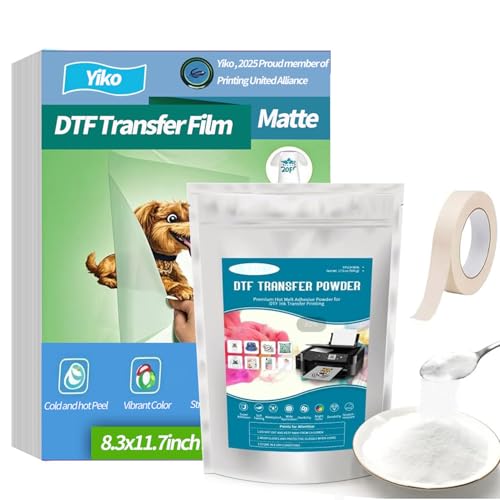 Yiko DTF Transferfolie Papier-Set, A4(29.7cm x 42cm)-35 Blatt Premium doppelseitig Matt Klar PreTreat Blätter, 300g, Direkt-zu-Film-Transfer für jeden Stoff, DTF-Starter-Kit (A4-35G) von Yiko