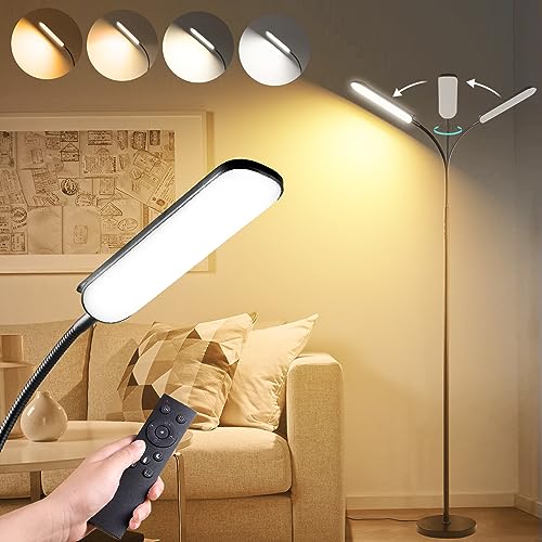 Yikuneng Stehlampe LED Dimmbar, Leselampe Stehlampe Farbtemperatur 2700K-6500K Stufenlosem Dimmen | 360° Flexibler Schwanenhals | 1800 Lumen Modern Standleuchten für Wohnzimmer Schlafzimmer Büro von Yikuneng