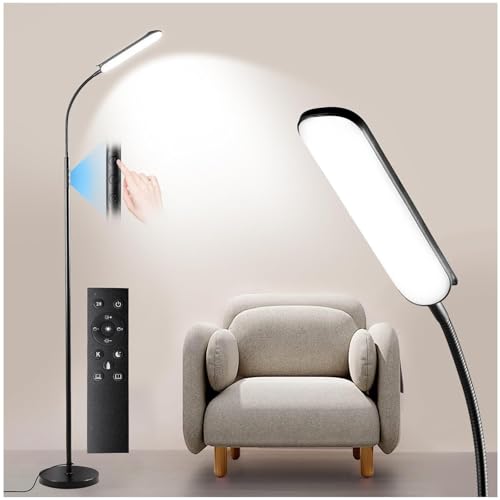 Yikuneng 18W 1800LM Stehlampe LED Dimmbar, Sofa Leselampe mit 4 Farbtemperatur, Fernbedienung und Touch Steuerung, 1H Timer, Modern Stehleuchte für Wohnzimmer Schlafzimmer Büro, Schwarz von Yikuneng