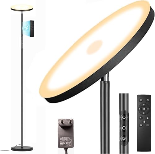 LED Stehlampe Deckenfluter, 3600LM 36W Super Hell Dimmbar Stehlampe Wohnzimmer 2700K-6500K Stufenloses Dimmen, Fernbedienung und Touch-Steuerung, Moderne Standleuchte für Wohnzimmer Schlafzimmer Büro von Yikuneng