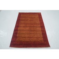 4x6 Orange Gabbeh Teppich - Afghan Rot Moderner Abstrakter Handgeknüpfter Wollteppich Wohnzimmer 3'9x5'5 von YildizRugs