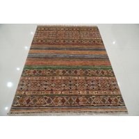 5x7 Gestreifter Teppich - Braun Multicolors Handgeknüpft Veg Dyes Wolle Wohnzimmer 150x200 cm von YildizRugs