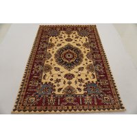 Kazak Teppich - Beige Rot Afghan Handgeknüpfter Wollteppich 150x200 von YildizRugs