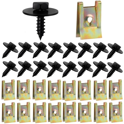 100 Sätze Blechmutter Schraube Mutter Clip Kit, Kotflügelclip Blechmutter Befestigung, Blechschrauben Kotflügel Befestigung Blechmuttern Sortiment, mit Schrauben für Auto von YiliYa