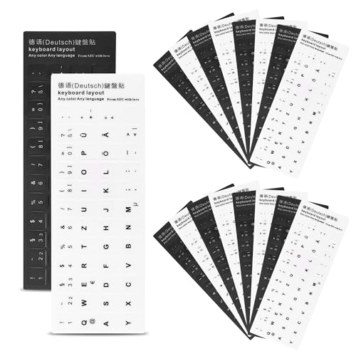 16 Stück Deutsche Tastaturaufkleber,Ersatz Laptop Aufkleber mit Weißen Buchstaben für Standard Tastatur Computer Laptop Tastatur Ersatztastaturaufkleber(Schwarz/Weiß) von YiliYa