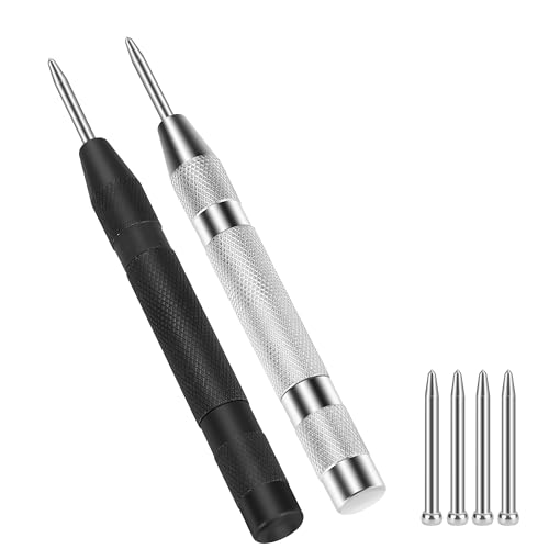 2 Stück Automatischer Körner, 130mm Automatik Körner Metall, Körner Automatik, Gefederter Körner mit 4 Ersatzspitzen für Metall, Holz, Glas und Dünne Stahlbleche von YiliYa