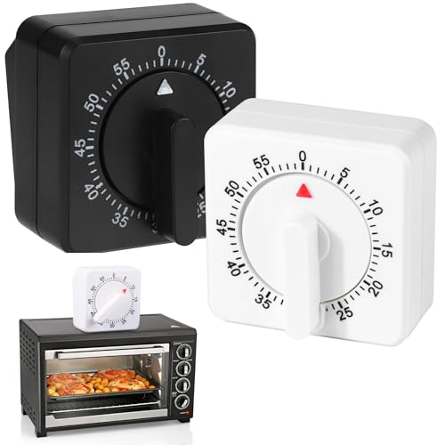 2 Stück Mechanischer Küchentimer, Kurzzeitwecker Küche, Kurzzeitmesser, Küchenwecker mit Lauter Alarm, Eieruhr, 60 Minuten Kurzzeitmesser für Küche und Lernen, Weiß+Schwarz von YiliYa